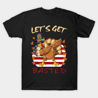 Dabbing Turkey Thanksgiving Let’s Go Basted American Flag T-Shirt